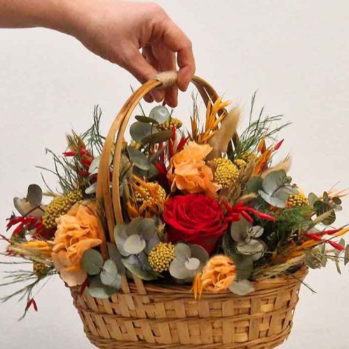 Cesta de Flores Secas Colores Otoñales